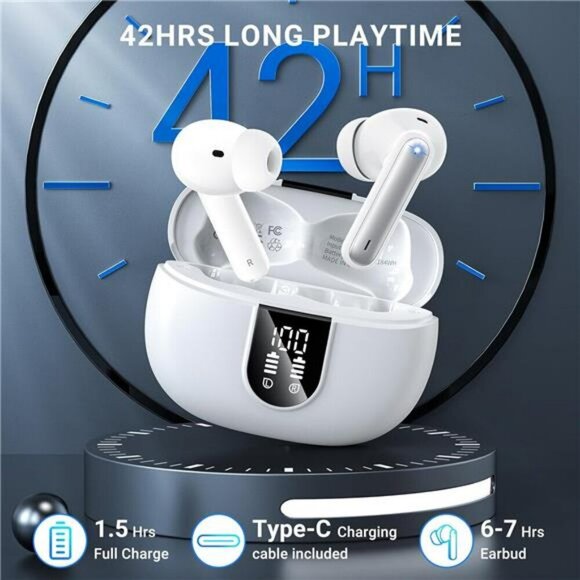 Bluetooth 5.3 Wireless Earbuds Noise Cancelling Mic LED Sport Headphones - Picture 3 of 7